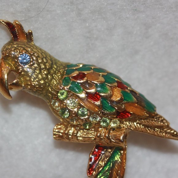 Parrot Brooch enamel & Rhinestone Gold Tone - Picture 2 of 4